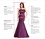 Sexy Grape Satin High Slit Long Evening Prom Dresses, Mermaid V-neck Prom Dress, PM0163