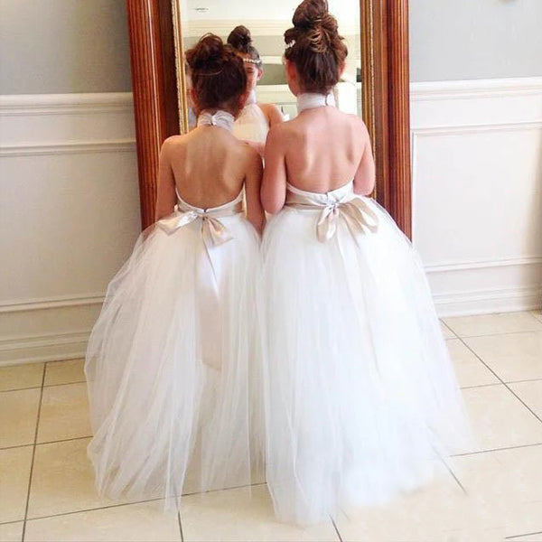 Lovely Simple Halter Tulle Flower Girl Dresses, FL9001