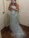 Gorgeous Spaghetti Straps Mermaid Tulle Long Evening Prom Dresses, Appliques Floor-length Backless Prom Dress, PM0932