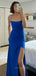 Popular Royal Blue Mermaid Side Slit Long Evening Prom Dresses, Spaghetti Straps Backless Prom Dress, PM0934