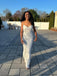 Sparkly Spaghetti Straps V-neck Mermaid Long Evening Prom Dresses, White Sleeveless Wedding Dress, PM0939