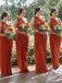 One Shoulder Orange Chiffon Long Bridesmaid Dresses, BN9004