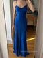 Simple Spaghetti Straps Mermaid Long Evening Prom Dresses, Jersey Side Slit Royal Blue V-neck Prom Dress, PM0926