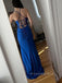 Simple Spaghetti Straps Mermaid Long Evening Prom Dresses, Jersey Side Slit Royal Blue V-neck Prom Dress, PM0926