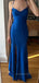 Simple Spaghetti Straps Mermaid Long Evening Prom Dresses, Jersey Side Slit Royal Blue V-neck Prom Dress, PM0926