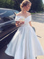 Off Shoulder A-line White Evening Prom Dresses, V-neck Homecoming Dress, HC9006