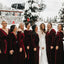 Burgundy Velvet Long Sleeves Mismatched Long Bridesmaid Dresses, BN9006