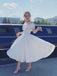 Off Shoulder A-line White Evening Prom Dresses, V-neck Homecoming Dress, HC9006