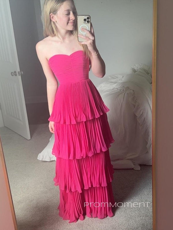 Strapless Sweetheart A-line Long Evening Prom Dresses, Backless Chiffon Prom Dress, PM0929