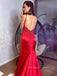 Red Satin Appliques Spaghetti Straps Long Evening Prom Dresses, Mermaid Prom Dresses, PM0004