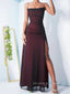 Black Red Spaghetti Straps Mermaid Long Evening Prom Dresses, Side Slit Prom Dresses, PM0010