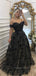 Off Shoulder Black Lace A-line Long Evening Prom Dresses, Custom Prom Dresses, PM0011