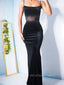 See Through Black Velvet Beaded Mermaid Long Evening Prom Dresses, Spaghetti Straps Prom Dresses, PM0013