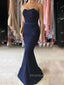 Mermaid Navy Blue Strapless Long Evening Prom Dresses, Prom Dresses, PM0017