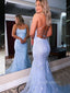 Mermaid Tulle Appliques Long Evening Prom Dresses, Custom Spaghetti Straps Prom Dresses, PM0018