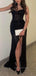 Mermaid See Through Black Sequins Long Evening Prom Dresses, Spaghetti Straps Prom Dresses, PM0023