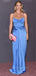 Spaghetti Straps Blue Satin Mermaid Long Evening Prom Dresses, Custom Prom Dresses, PM0026