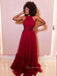 A-line Halter Red Tulle Long Evening Prom Dresses, Custom Prom Dresses, PM0027