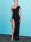 Mermaid Black Strapless Long Evening Prom Dresses, Side Slit Prom Dresses, PM0029