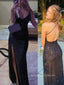 Gorgeous Mermaid Black Sequins Long Evening Prom Dresses, V-neck Prom Dresses, PM0031