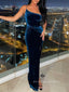 Nave Blue Velvet Mermaid Long Evening Prom Dresses, One Shoulder Prom Dresses, PM0033