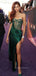 Sexy Emerald Green Satin One Shoulder Long Evening Prom Dresses, Side Slit Prom Dresses, PM0036