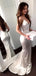 White Satin Mermaid Spaghetti Straps Long Evening Prom Dresses, V-neck Prom Dresses, PM0039