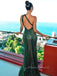 One Shoulder Emerald Green Sequins Long Evening Prom Dresses, Side Slit Prom Dresses, PM0040