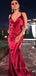 Dark Red Satin Mermaid V-neck Long Evening Prom Dresses, Cheap Custom Prom Dresses, PM0041