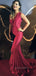 Deep V-neck Red Satin Mermaid Long Evening Prom Dresses, Cheap Custom Prom Dresses, PM0042