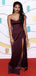 Mermaid Burgundy Satin Strapless Long Evening Prom Dresses, Cheap Side Slit Custom Prom Dresses, PM0043
