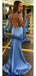 Elegant Spaghetti Straps Dusty Blue Satin Long Evening Prom Dresses, Cheap Mermaid Custom Prom Dresses, PM0044
