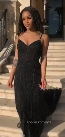 Mermaid Sparkly Spaghetti Straps Long Evening Prom Dresses, Cheap Custom Prom Dresses, PM0050