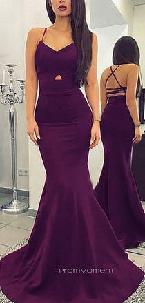 Formal Mermaid Purple Spaghetti Straps Long Evening Prom Dresses, Cheap Backless Custom Prom Dresses, PM0057