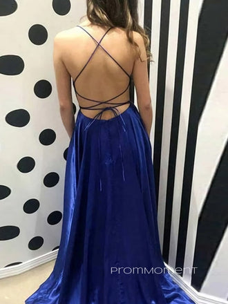 Popular A-line Satin Long Evening Prom Dresses, Cheap Spaghetti Straps Custom Prom Dresses, PM0062