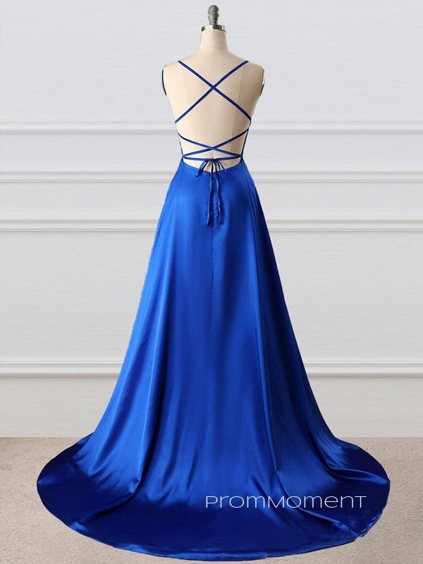 Popular A-line Satin Long Evening Prom Dresses, Cheap Spaghetti Straps Custom Prom Dresses, PM0062