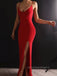 Simple Red Spaghetti Straps Long Mermaid Evening Prom Dresses, Cheap V-neck Custom Prom Dresses, PM0065