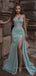 Sweetheart Sequins Long Mermaid High Slit Evening Prom Dresses, Cheap Custom Strapless Prom Dresses, PM0071