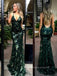 Mermaid Spaghetti Straps Lace Sparkly Long Evening Prom Dresses, Cheap Custom Prom Dresses, PM0073