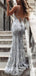 Mermaid Spaghetti Straps Lace Sparkly Long Evening Prom Dresses, Cheap Custom Prom Dresses, PM0073