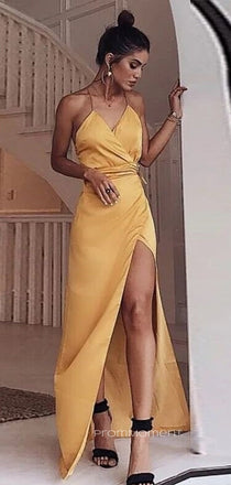 Simple Spaghetti Straps Yellow Long Evening Prom Dresses, Cheap Custom Mermaid Prom Dresses, PM0074