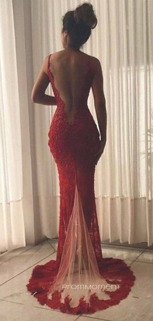 Sexy Deep V-neck Mermaid Dark Red Long Evening Prom Dresses, Cheap Custom Prom Dresses, PM0075
