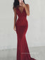 Sexy Backless Mermaid Red Long Evening Prom Dresses, Cheap Custom Spaghetti Straps Prom Dresses, PM0076