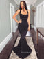 Formal Black Satin Mermaid Straps Long Evening Prom Dresses, Cheap Custom Prom Dresses, PM0081