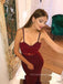 Mermaid Spaghetti Straps Burgundy Long Evening Prom Dresses, Cheap Custom Prom Dresses, PM0082