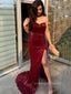 Sweetheart Dark Red Sequins Strapless Long Evening Prom Dresses, Cheap Custom Mermaid Prom Dresses, PM0083