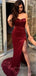 Sweetheart Dark Red Sequins Strapless Long Evening Prom Dresses, Cheap Custom Mermaid Prom Dresses, PM0083