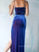 Simple Royal Blue Velvet Mermaid Long Evening Prom Dresses, Cheap Custom Spaghetti Straps Prom Dress, PM0099
