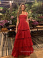 Morden A-line Straps Red Long Evening Prom Dresses, Cheap Custom Prom Dress, PM0100