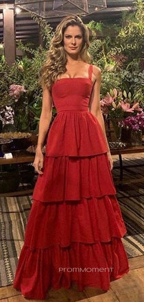 Morden A-line Straps Red Long Evening Prom Dresses, Cheap Custom Prom Dress, PM0100